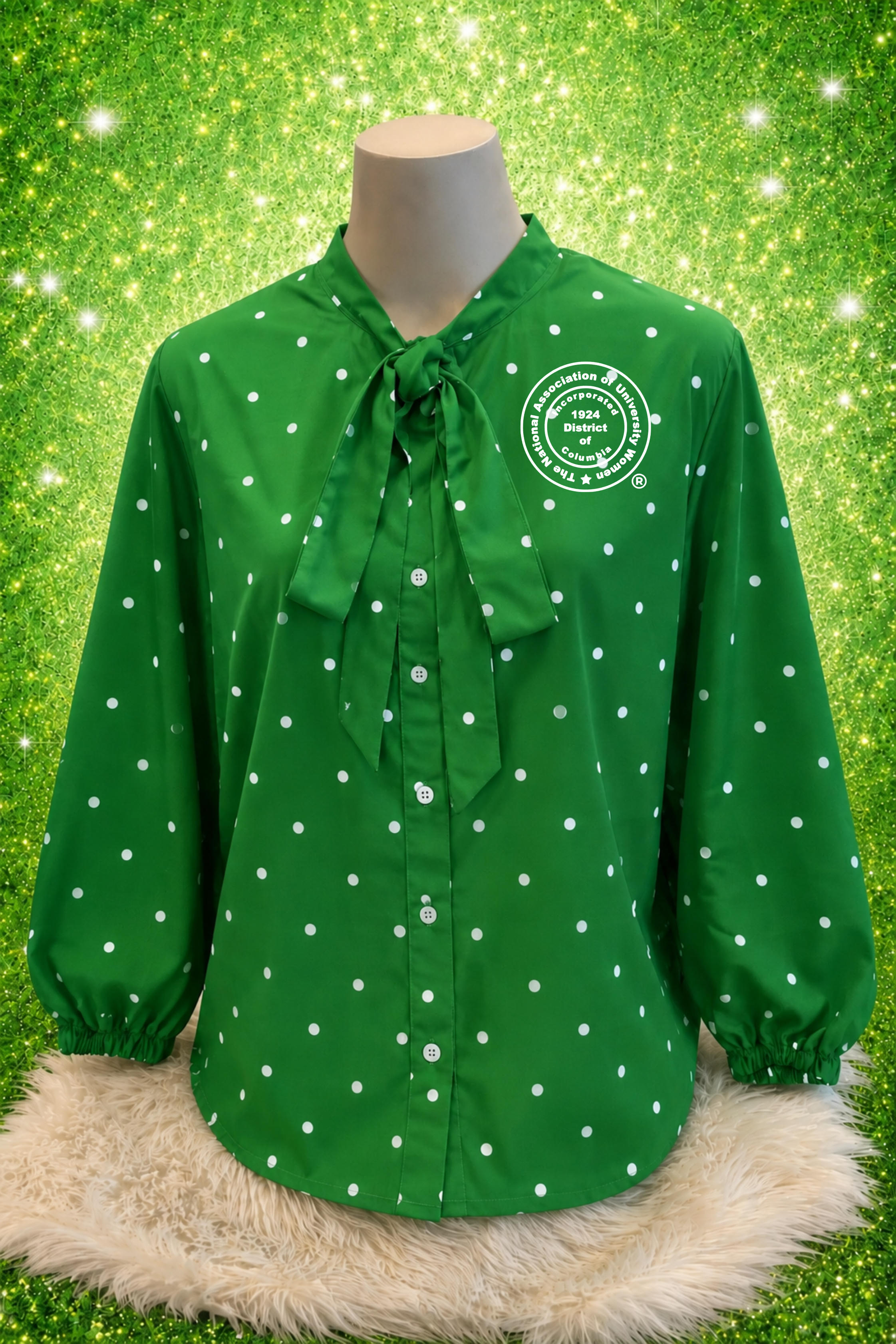 NAUW Green and White Polka Dot Shirt